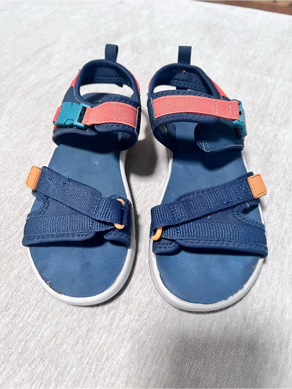 Kids Navy Blue Sport Sandals with Coral Accents